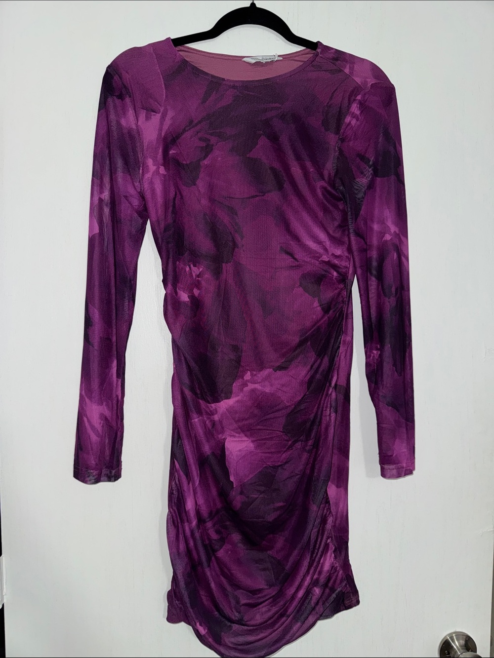 Purple Long Sleeve Floral Mini Dress - Unbranded